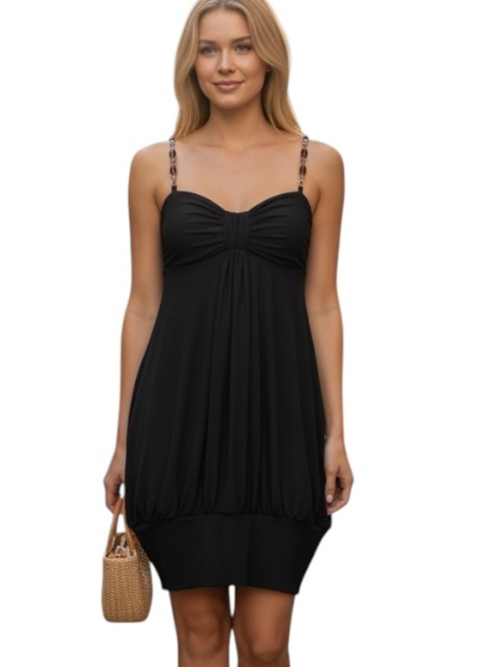 BISOU BISOU: NWT Black Beaded Spaghetti Strap Dress -Size 8